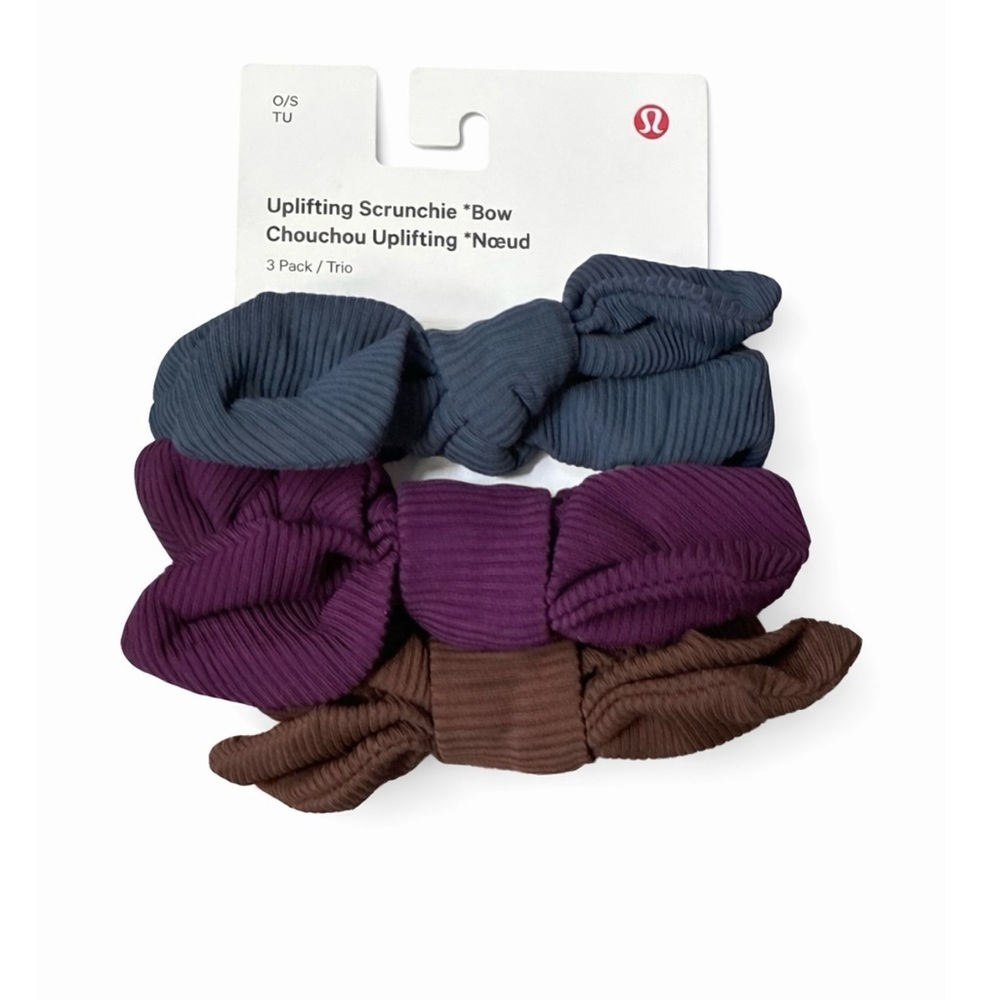 Lululemon Athletica Uplifting Scrunchie Bow Set - Blue, Purple, Brown